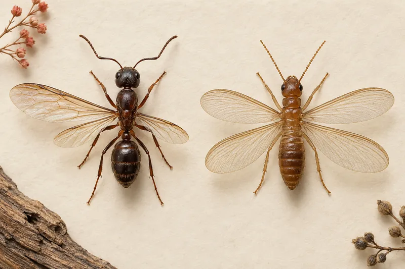 Illustrative comparison of a winged ant and a termite swarmer